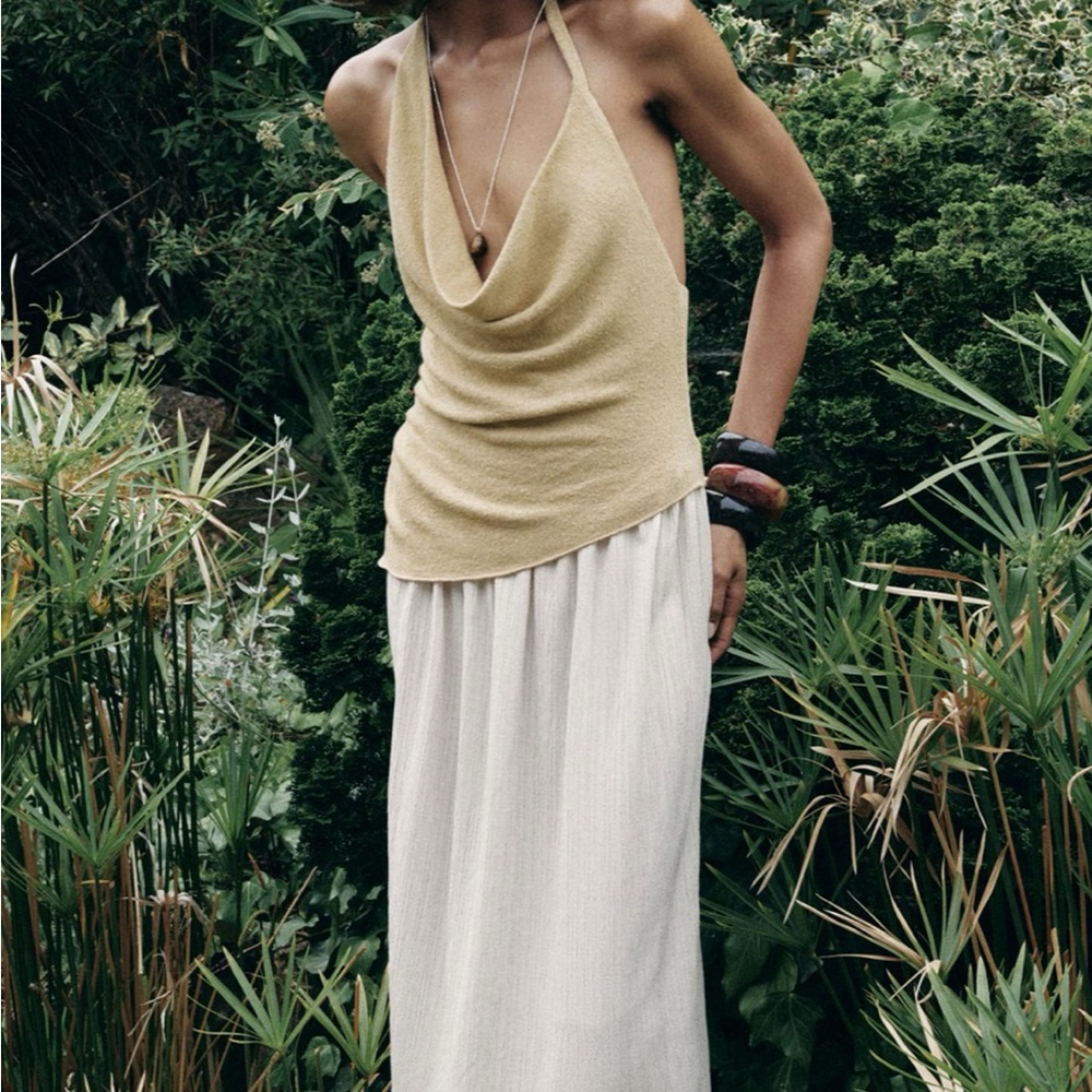 NWT Zara Cream and Tan Maxi Dress